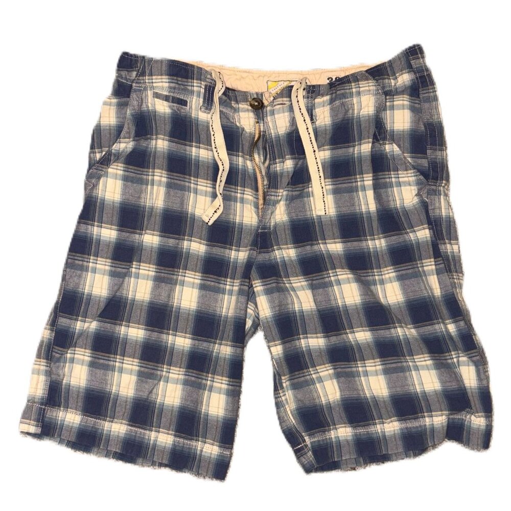 Vintage Y2K Mens Plaid Cotton Shorts Blue/White Size 36 By Laguna Loom